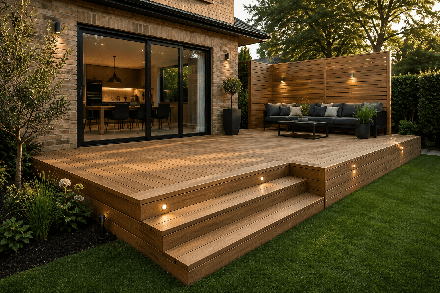 Completed raised timber decking