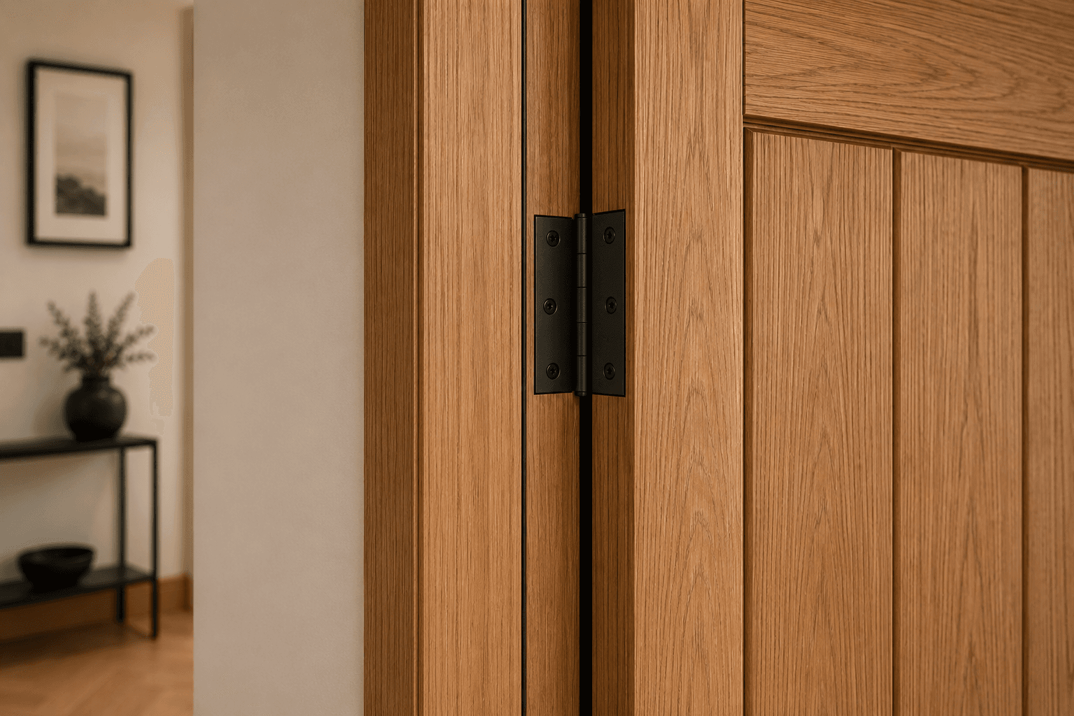 Internal door frame and hinge detail