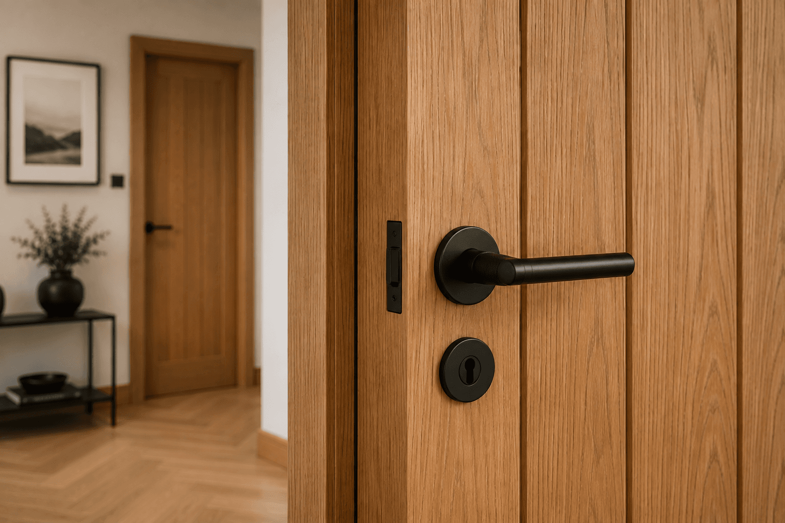 Oak door and ironmongery detail