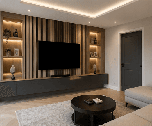 Finished bespoke contemporary media wall