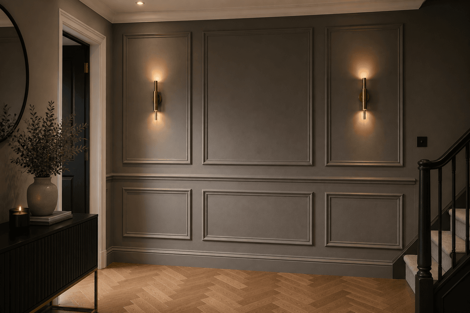 Finished wall panelling interior